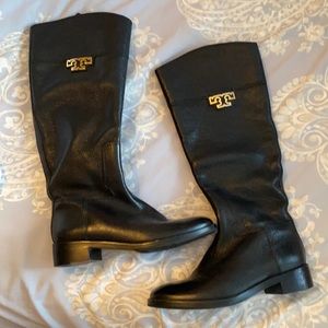 Size 9 black leather Tory Burch boots.